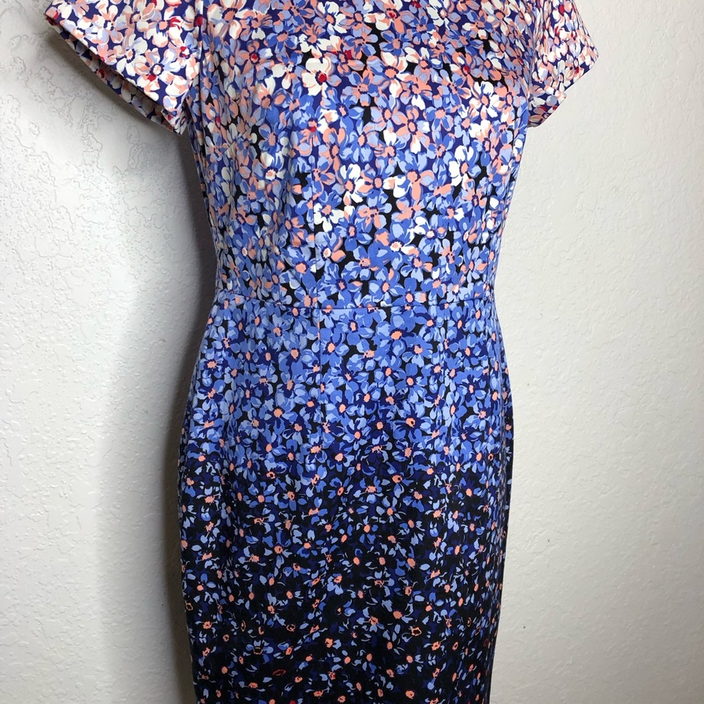 Talbots white pink blue floral ombre short sleeve sheath dress size 6 Petite 6P - Picture 3 of 16